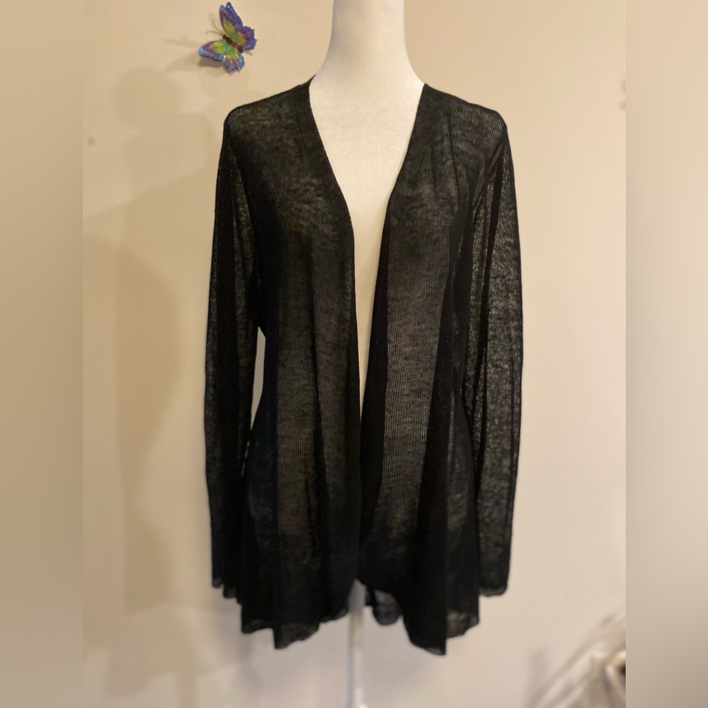 Eileen Fisher NWOT Elegant Black Open Front Lightweight Women's Sweater size M